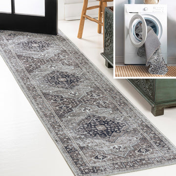 Alacati Ogee Medallion Washable Area Rug